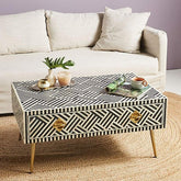 Maaya Bone Inlay Rectangular Coffee Table Black Geometric
